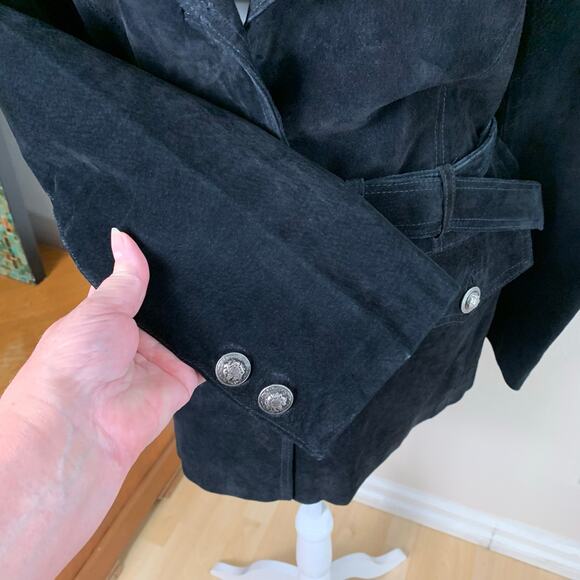 Vintage Jacquelyn Ferrar Size XL Black Suede Leather Belted Jacket Button Front - Picture 9 of 14